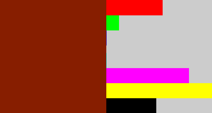 Hex color #871e00 - brick red