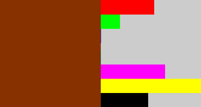 Hex color #873000 - rust brown