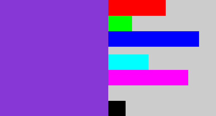 Hex color #8737d6 - bluish purple