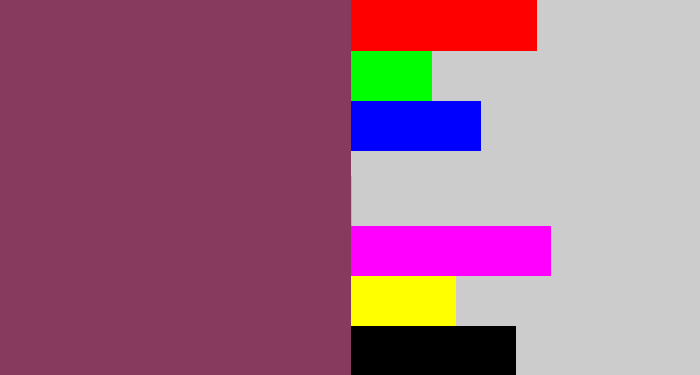 Hex color #873a5e - dark mauve