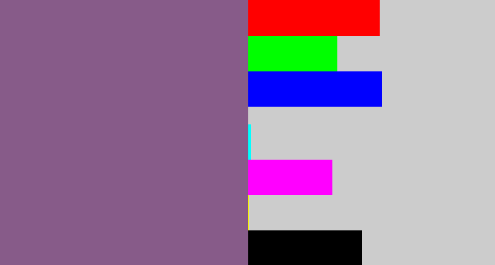 Hex color #875b89 - dusty purple