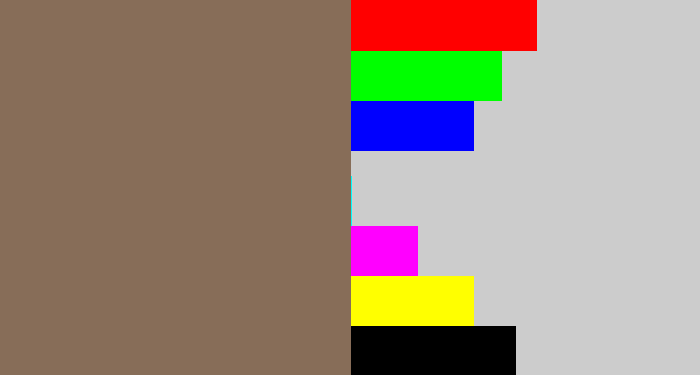Hex color #876d58 - grey brown