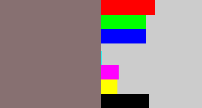 Hex color #877071 - reddish grey