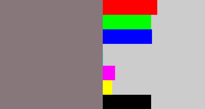Hex color #87777b - medium grey