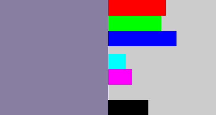 Hex color #877ea1 - purpley grey