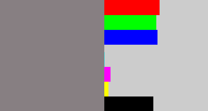 Hex color #877f82 - medium grey