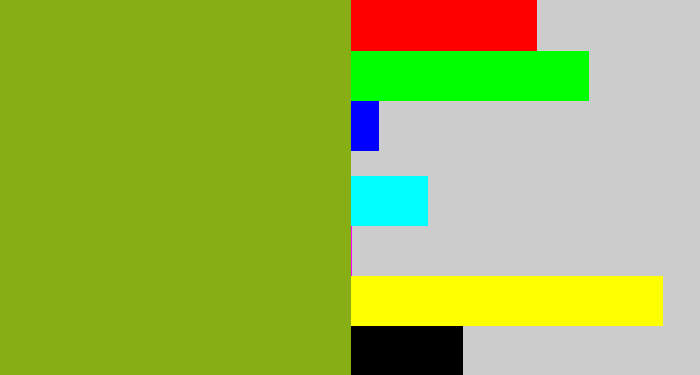 Hex color #87ae14 - pea green
