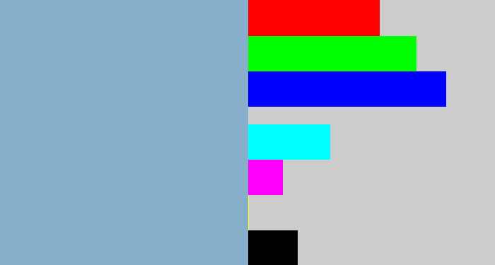 Hex color #87aecb - bluegrey