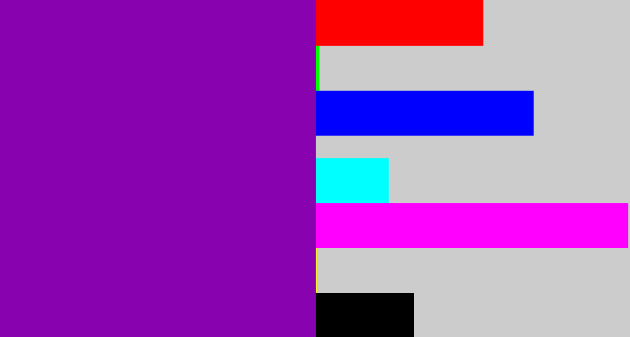 Hex color #8802b0 - barney purple