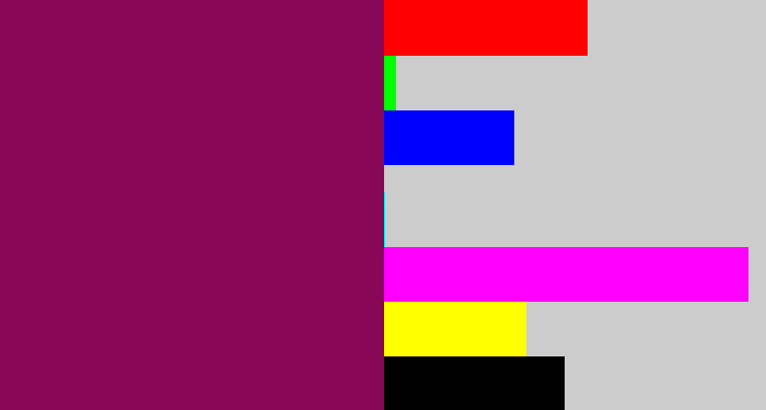 Hex color #880756 - reddish purple