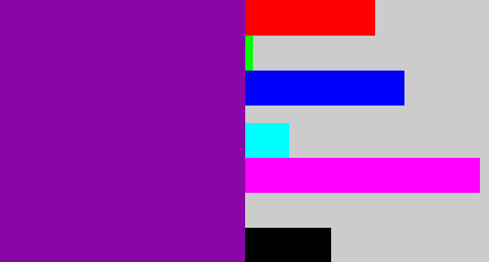 Hex color #8807a6 - purple
