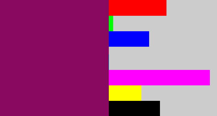 Hex color #88095f - reddish purple