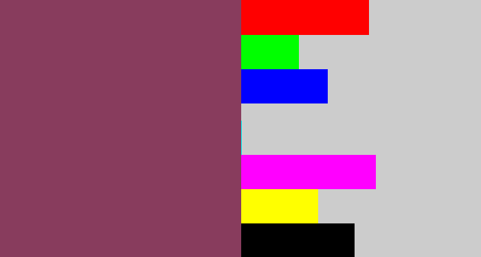 Hex color #883c5d - dark mauve