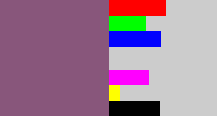 Hex color #88567b - dusky purple