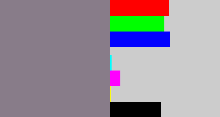 Hex color #887c89 - greyish purple