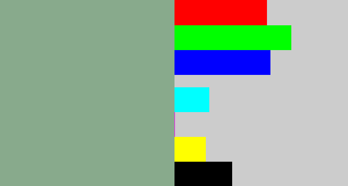 Hex color #88aa8c - greenish grey