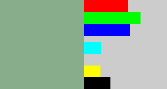 Hex color #88ad8b - greenish grey