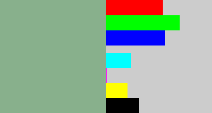 Hex color #88b08c - greenish grey