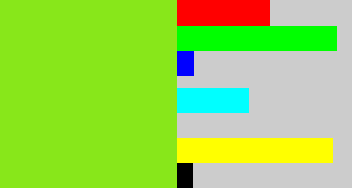 Hex color #88e71a - acid green
