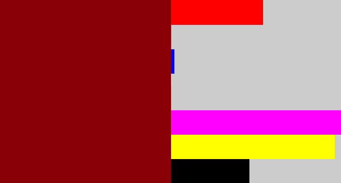 Hex color #890006 - dark red