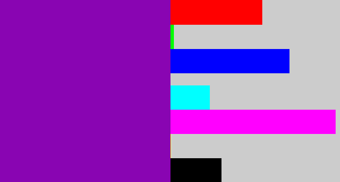 Hex color #8905b2 - barney purple