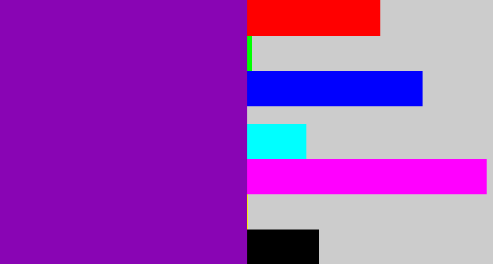 Hex color #8905b4 - barney purple