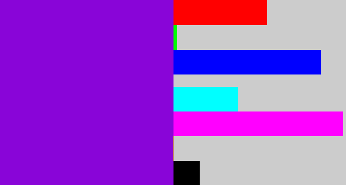 Hex color #8905d8 - violet