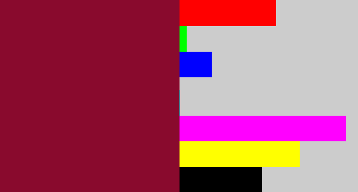 Hex color #890a2d - red wine