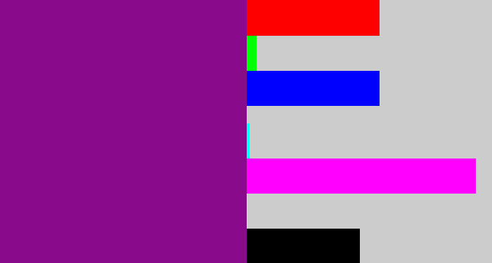 Hex color #890a8a - barney purple