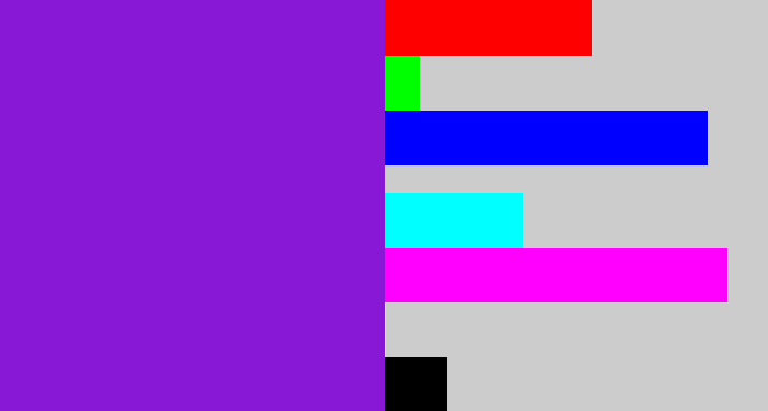 Hex color #8917d6 - violet