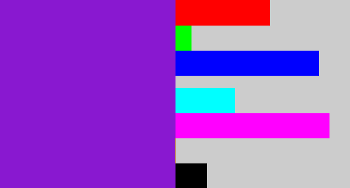 Hex color #8918d0 - violet