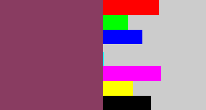 Hex color #893c61 - dark mauve