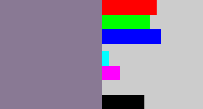 Hex color #897994 - greyish purple