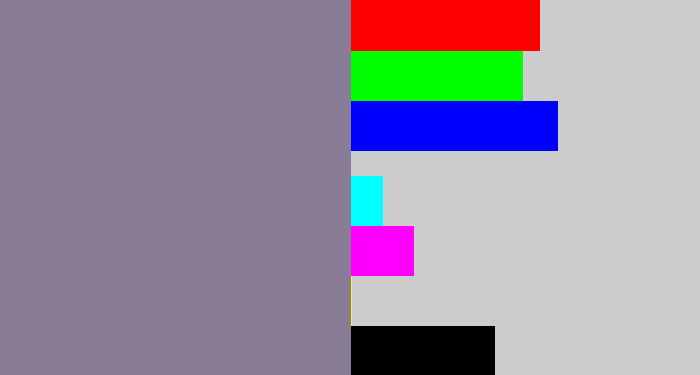 Hex color #897c97 - purpley grey