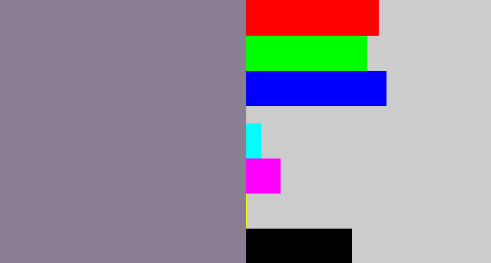 Hex color #897e92 - purpley grey