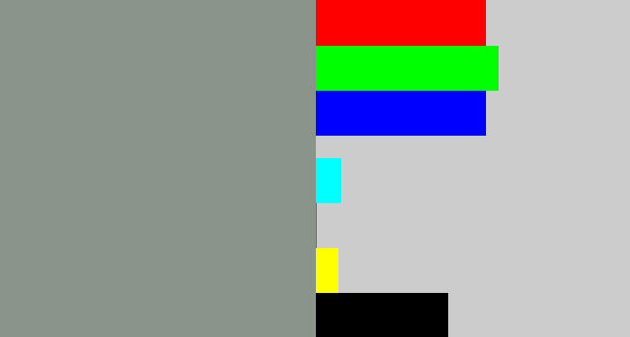 Hex color #89958a - grey