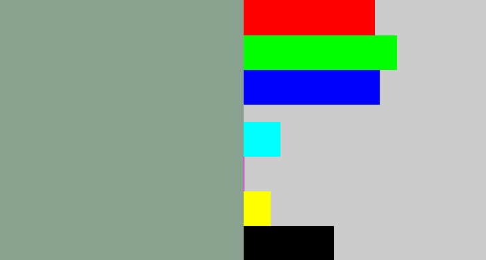 Hex color #89a18f - grey