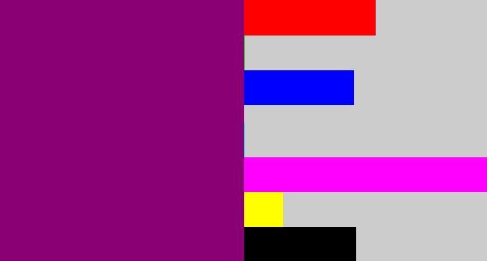 Hex color #8a0074 - red violet