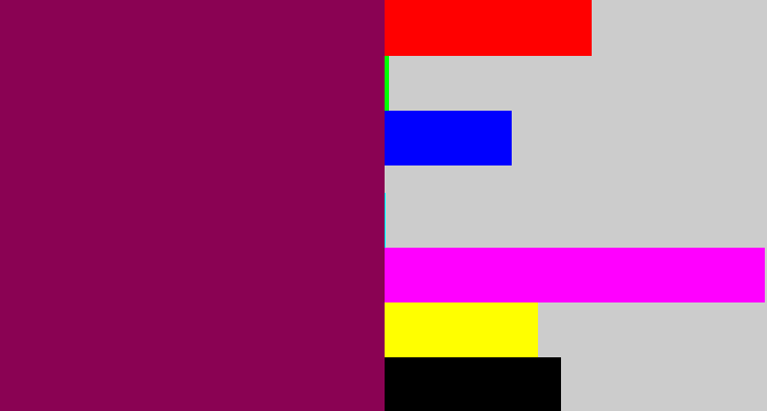 Hex color #8a0253 - reddish purple