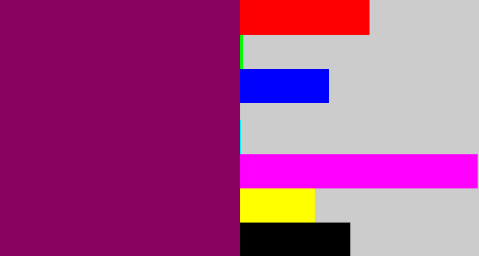 Hex color #8a025f - dark magenta