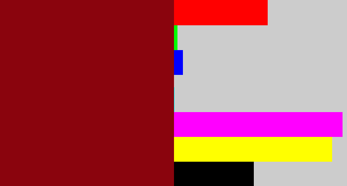 Hex color #8a040d - crimson