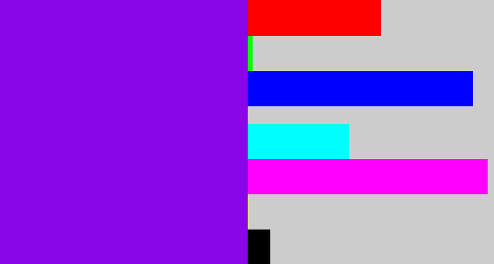 Hex color #8a06e8 - violet