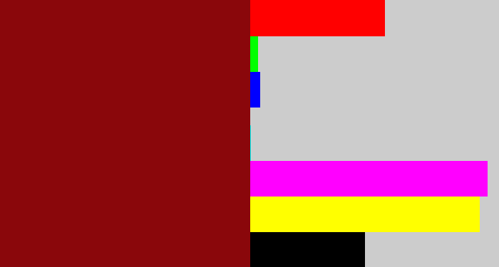 Hex color #8a070b - crimson