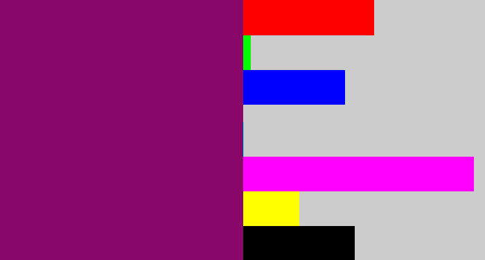 Hex color #8a076a - red violet