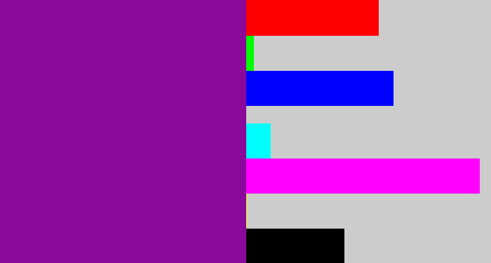 Hex color #8a089a - barney purple