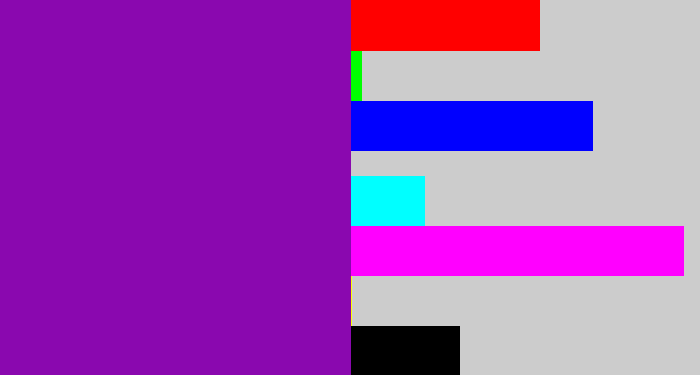 Hex color #8a08af - purple