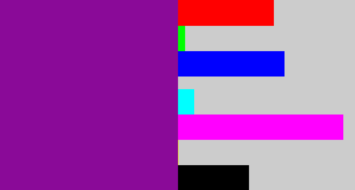 Hex color #8a0a98 - barney purple