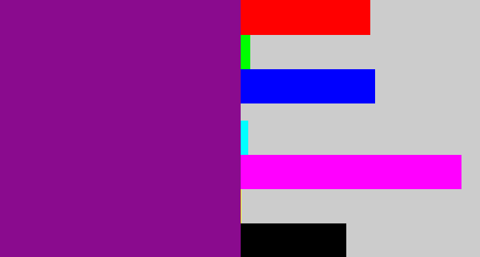 Hex color #8a0b8e - barney purple