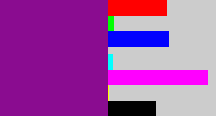 Hex color #8a0c90 - barney purple