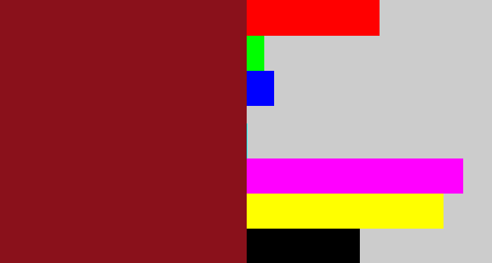 Hex color #8a111b - crimson
